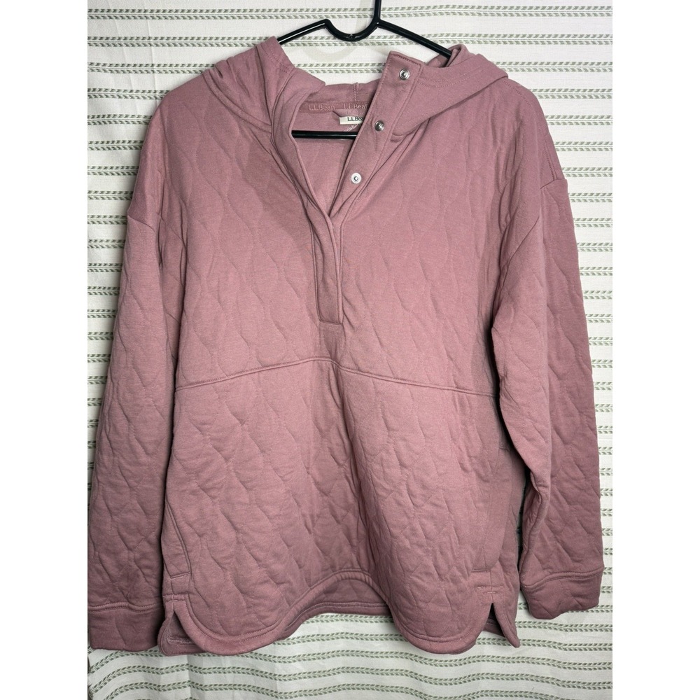 L.L.Bean Women's Pink VentureSoft Quilted Pullover Jacket Snap Pockets M